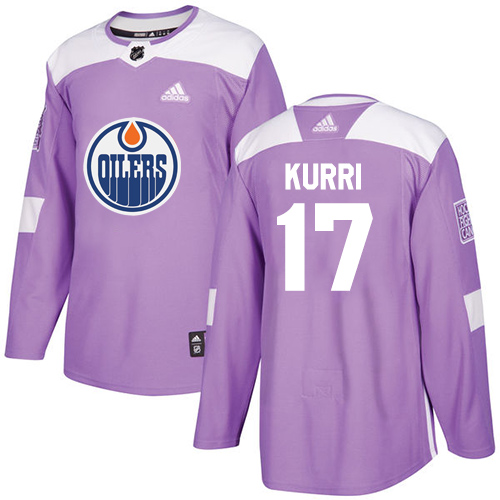 Adidas Oilers #17 Jari Kurri Purple Authentic Fights Cancer Stitched NHL Jersey